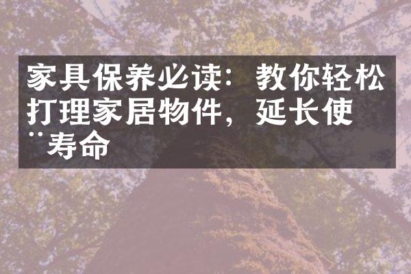 家具保养必读：教你轻松打理家居物件，延长使用寿命