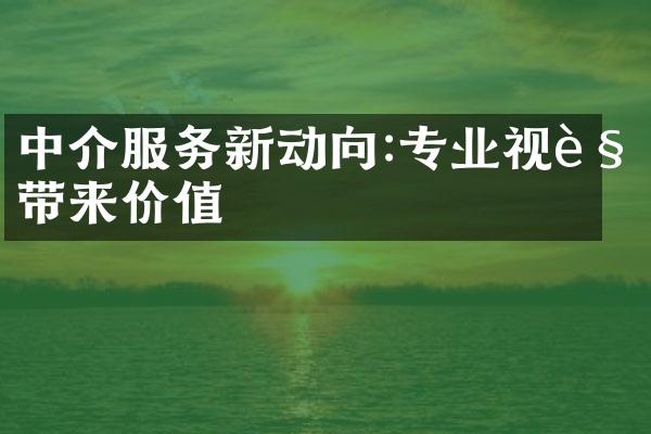 中介服务新动向:专业视角带来价值