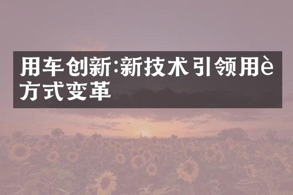 用车创新:新技术引领用车方式变革