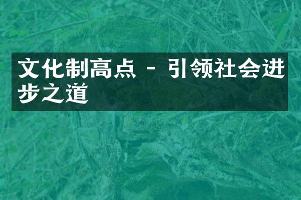 文化制高点 - 引领社会进步之道