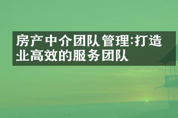 房产中介团队管理:打造专业高效的服务团队