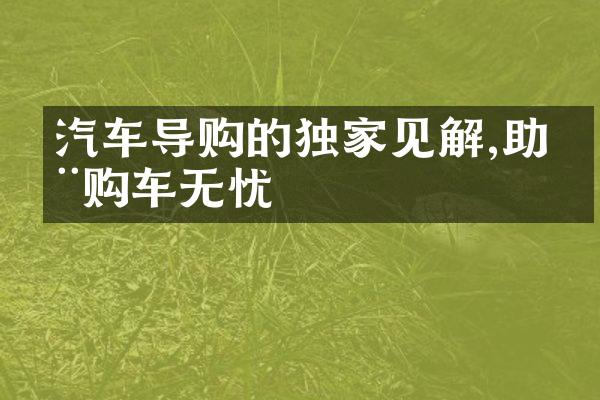 汽车导购的独家见解,助您购车无忧