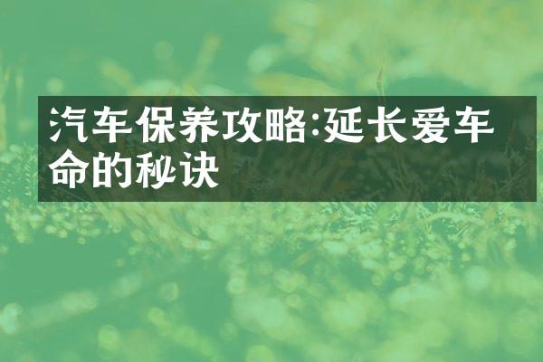 汽车保养攻略:延长爱车寿命的秘诀