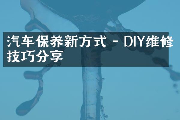 汽车保养新方式 - DIY维修技巧分享