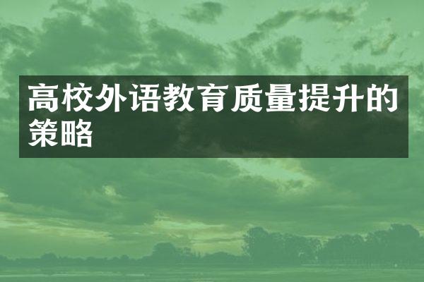 高校外语教育质量提升的策略