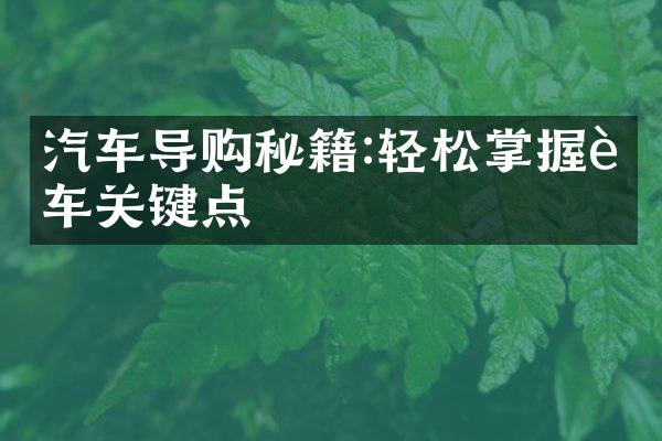 汽车导购秘籍:轻松掌握购车关键点