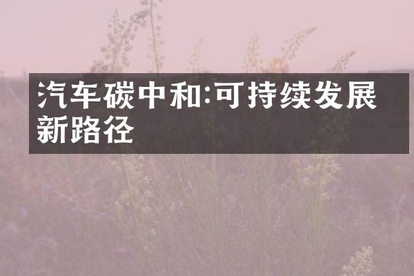 汽车碳中和:可持续发展的新路径