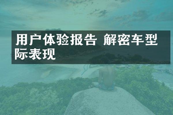 用户体验报告 解密车型实际表现