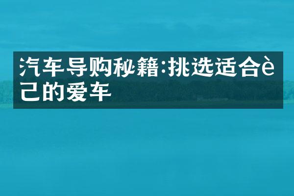 汽车导购秘籍:挑选适合自己的爱车