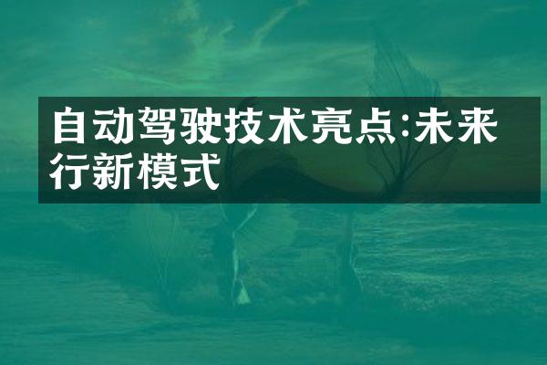 自动驾驶技术亮点:未来出行新模式