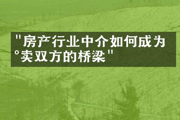 "房产行业中介如何成为买卖双方的桥梁"