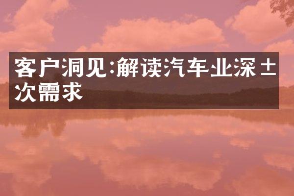 客户洞见:解读汽车业深层次需求