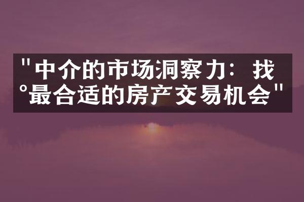 "中介的市场洞察力：找到最合适的房产交易机会"