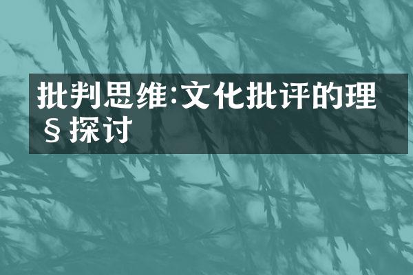 批判思维:文化批评的理性探讨