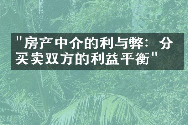 "房产中介的利与弊：分析买卖双方的利益平衡"