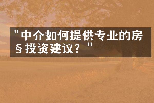 "中介如何提供专业的房产投资建议？"