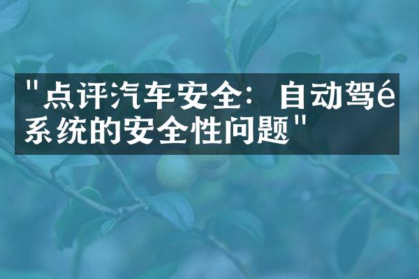 "点评汽车安全：自动驾驶系统的安全性问题"