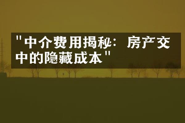 "中介费用揭秘：房产交易中的隐藏成本"