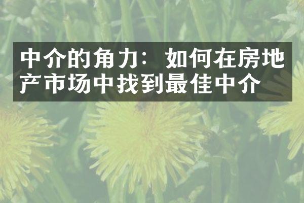 中介的角力：如何在房地产市场中找到最佳中介？