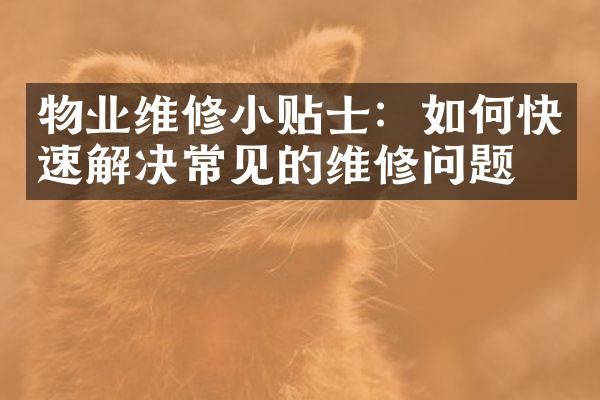 物业维修小贴士：如何快速解决常见的维修问题？